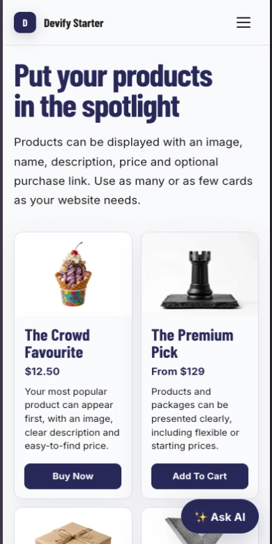 Slate Canvas Starter website showing its responsive mobile hero and services