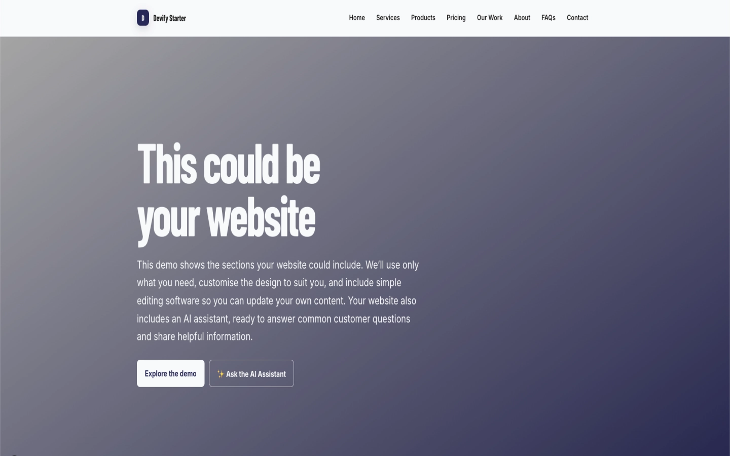 Slate Canvas Starter homepage before its headline is updated