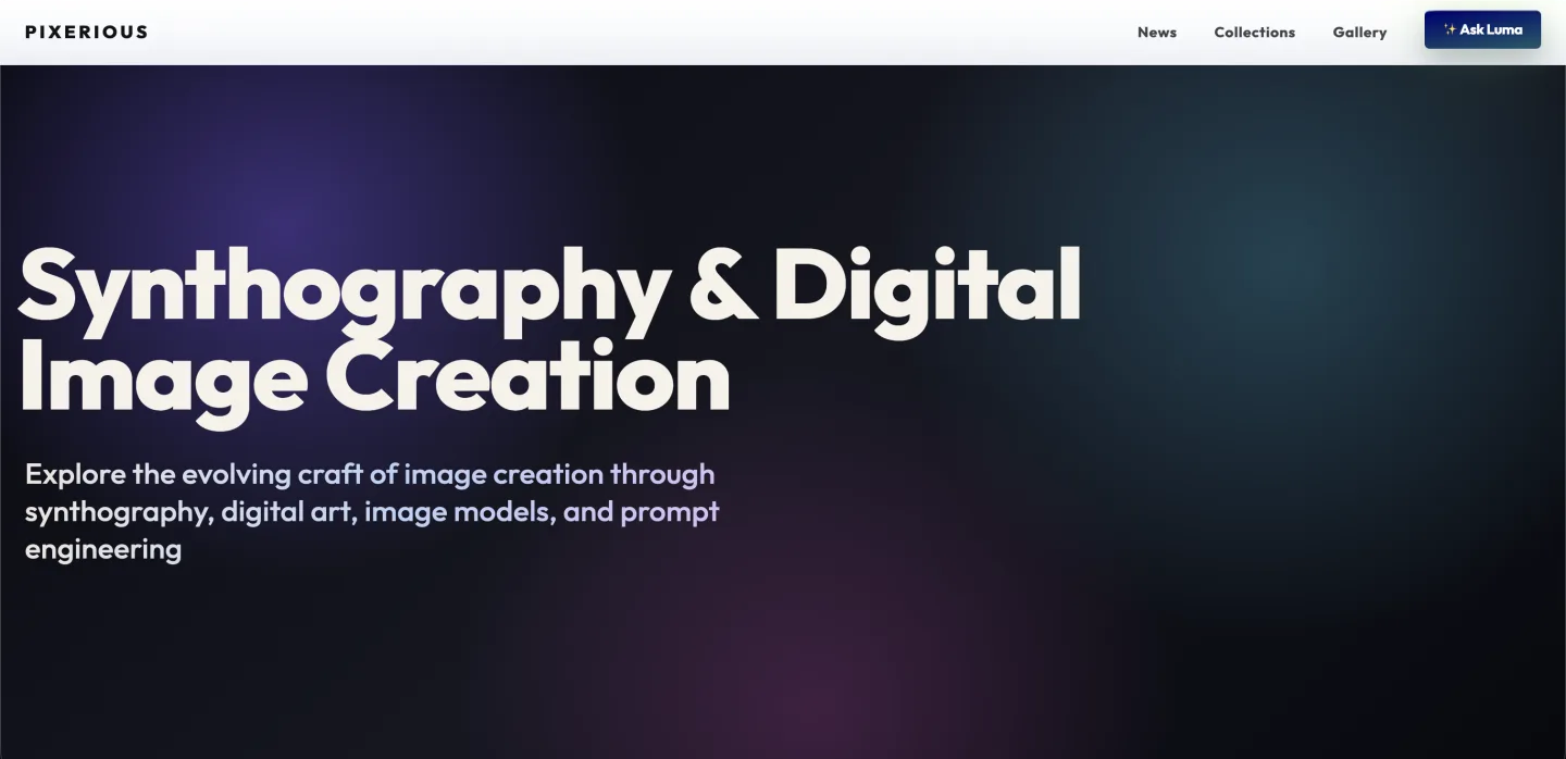 Screenshot of the Pixerious website